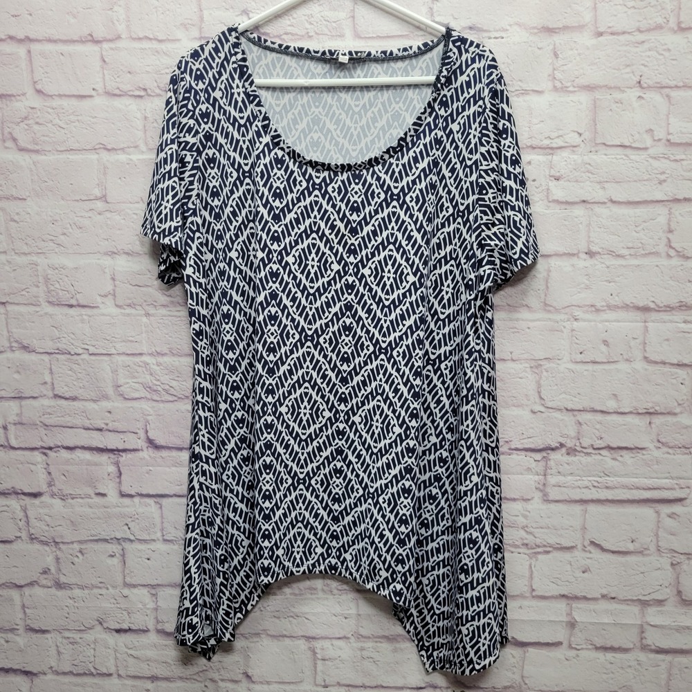 Ellen Weaver Scoop Neck Tunic Top Plus Size 1X Short Sleeve Sharkbite Hem Casual